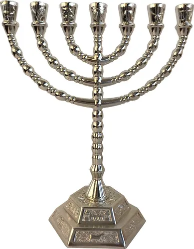 Vista 10 de Menorá judía de Tierra Santa 7 ramas - Menorá de Janucá de las 12 Tribus de Israel (Cobre, 12.7 cm)