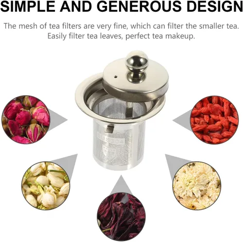 Vista 4 de Infusor de té de acero inoxidable con tapa de doble función, colador de malla extra fina para té de hojas sueltas a prueba de calor, asas dobles