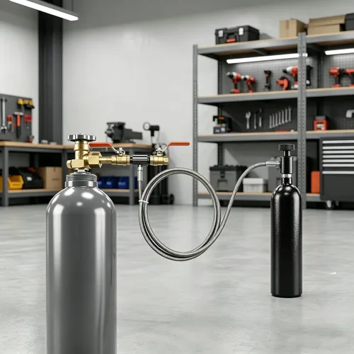 Vista 6 de Paintball - Estación de recarga de tanques de CO2, adaptador de llenado de cartuchos de CO2, manguera de conector de acero inoxidable para tanques