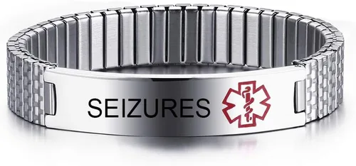 Vista 18 de Pulsera extensible de identificación para alerta médica, de acero inoxidable, unisex, para hombre y mujer (grabado gratuito)