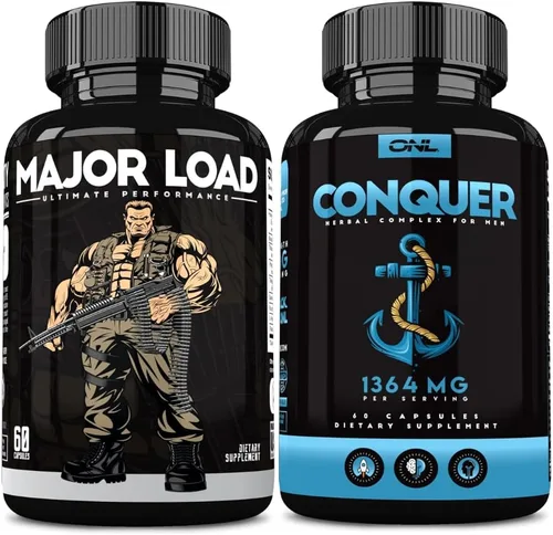 ONL Paquete de refuerzo de testosterona y vitalidad para hombres, carga mayor + conquista, energía, fuerza y apoyo de fertilidad, con Tongkat Ali,