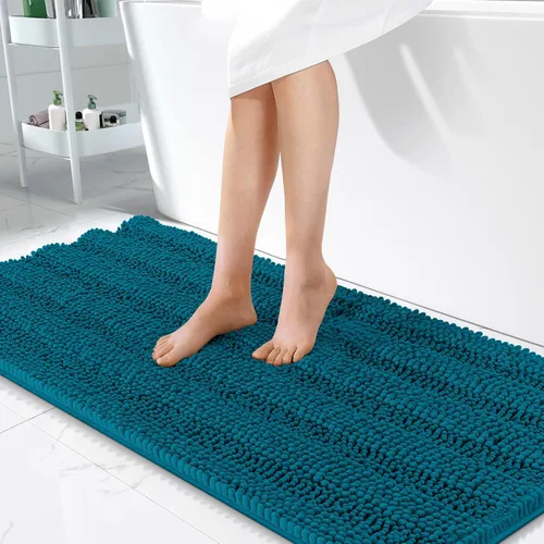 Vista 338 de OLANLY Alfombras de Baño Gruesas de 47 x 20 pulgadas, Extra Suaves Absorbentes de Chenilla a Rayas, Respaldo de Goma, Lavables y Secables a Máquina