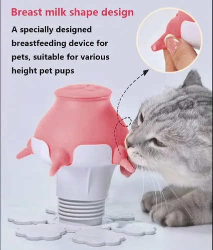 Vista 2 de Alishasha - Alimentador para cachorros y gatitos, 14.1 fl oz, con 5 pezones, botella de sílice de lactancia simulada ajustable para cachorros
