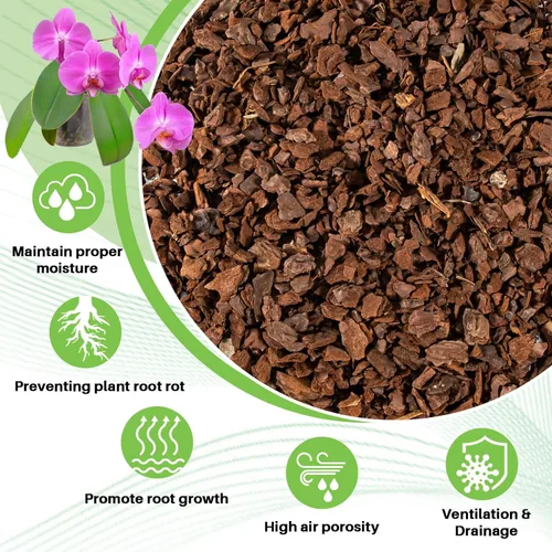 Vista 2 de Tierra de Corteza de Orquídea de 8 OZ para Plantar - Mezcla para Macetas de Orquídeas Sukh, Mantillo de Ciprés Hortícola, Corteza de Pino Dríade