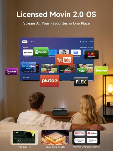 Vista 9 de Portable 4K Projector with Triple Brightness, DB Audio, Auto Focus, One-Click Smart Projector with Licensed Apps for Outdoor Movie Night, Home