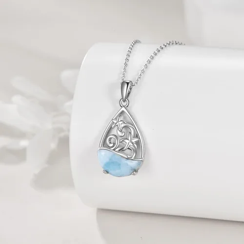 Vista 4 de AXELUNA Collar de estrella de mar de plata de ley con forma de lágrima de mar, joyería para mujeres y niñas, Plata esterlina, plata de ley