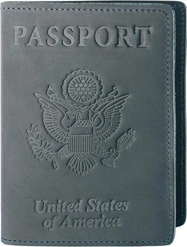 Vista 5 de Combo de carteras para pasaporte y tarjetero de vacunación, bloqueo RFID, funda de cuero genuino para pasaporte con ranura para tarjeta