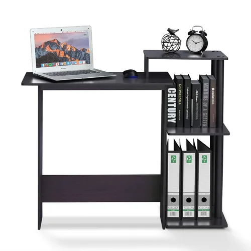 Vista 118 de Furinno - Escritorio compacto para computadora con estantes, Tablero de partículas, Marrón oscuro