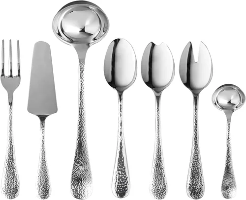 MEPRA 10682207 Epoque Metallic - Juego de utensilios de servir de acero inoxidable 18/10 duraderos de 7 piezas, cuchara de servir, tenedor, cuchara