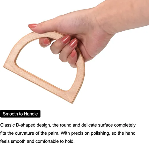 Vista 4 de uxcell Manijas de madera para bolso, 4.7 pulgadas, 4 piezas en forma de D, accesorios de repuesto para hacer bolsos, bolsa de playa hecha a mano