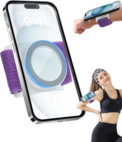 Vista 14 de TOPGO Soporte magnético para teléfono para correr, para iPhone, espejo HD y cuerda extensible anticaída para gimnasio/yoga, soporte giratorio