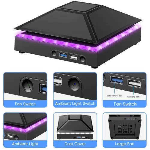 Vista 6 de Cooling Fan Dust Cover for Xbox Series X Console, Cooling System with RGB Light, 3.0&2.0 USB Port, Dust Proof Filter, Low Noise Top Fan with 3