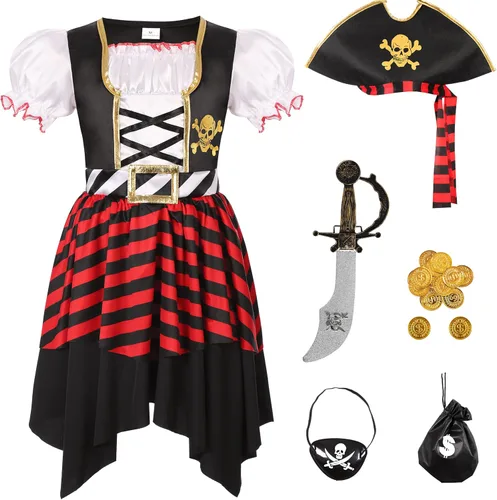 Girls Pirate Costume Buccaneer Princess Dress Up Set for Kids Halloween Cosplay Party