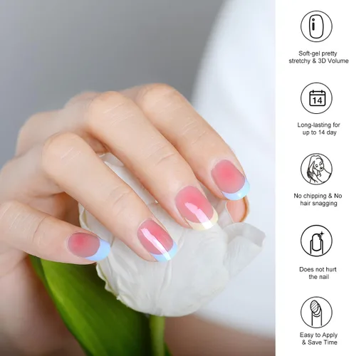 Vista 30 de Tiras de uñas de gel semicuradas, calcomanías francesas que funcionan con cualquier lámpara de uñas, envolturas de gel, calidad de salón, de larga