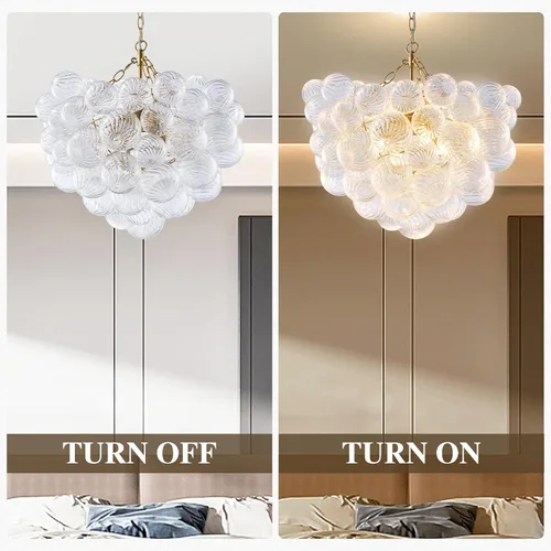 Vista 3 de Candelabro de Burbujas Doradas Iluminación Diá 20" Remolino Transparente Acanalado Candelabros de Bolas de Vidrio Soplado a Mano Accesorio