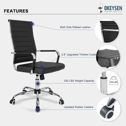 Vista 5 de Okeysen Silla ergonómica de escritorio de oficina, moderna silla de mesa de conferencias de piel sintética, acanalada, silla giratoria ejecutiva