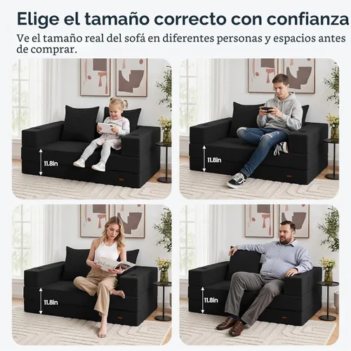 Vista 6 de COMAX Sofá cama tipo futón sin huesos, sofá pequeño de perfil bajo de 59