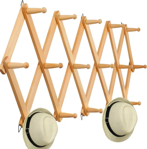 Vista 23 de WEBI Acordeón Colgador de Pared, Perchero de Sombreros Expandible de Madera para Perchero de Pared, Soporte de Ganchos de Sombrero de Acordeón