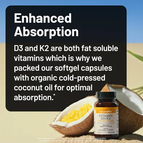 Vista 8 de NatureWise Vitamina D3 10,000 UI más K2 (MK-7) 200 mcg con aceite de coco orgánico extra virgen - Apoya la absorción de calcio, la salud
