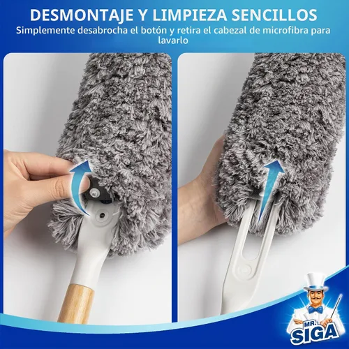 Vista 6 de Plumero de microfibra sin pelusas, lavable para limpieza doméstica MR.SIGA
