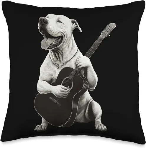 Dogo argentino gift for dog mom women Dogo Argentino - Almohada de perro musical para tocar guitarra, 16 x 16 pulgadas, multicolor