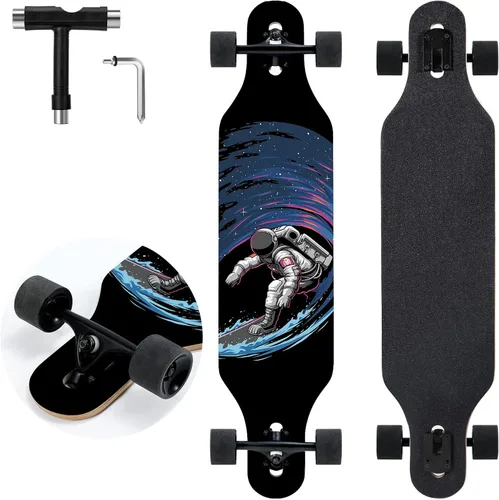 Vista 8 de Longboard Skateboard, 41 Pulgadas Drop Through Longboard Completa 9 Capas Nature Maple Premium Cruiser Long Board para Adultos, Adolescentes y Niños