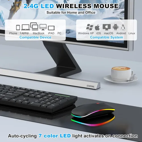 Vista 5 de Mouse inalámbrico Bluetooth para MacBook Air Mac Pro iPad, mouse silencioso recargable LED con receptor USB-A/USB-C de 2.4 GHz y mouse jiggler, Negro