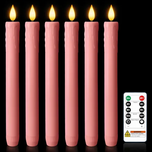 Vista 14 de Homemory 6 velas cónicas cerosas sin llama con control remoto, velas parpadeantes que funcionan con pilas, velas falsas LED altas para el hogar