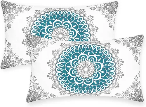 Vista 18 de CaliTime Fundas de Almohadas Decorativas Paquete de 2 Cómodas de Vellón Mandala Dalia Floral Medallón Estilo Brújula Fundas de Cojines para Sofá