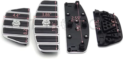 Vista 4 de HONGK - Kit de estribo para motociclista y pasajero con calavera cromada, forma tradicional en D compatible con TOURING FLHT FLT FLTR FLHR FLHS