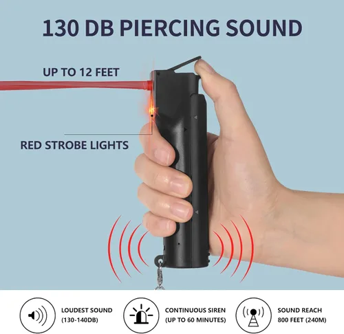 Vista 3 de Combo de Alarma de Seguridad Personal 3 en 1 y Spray de Pimienta para Mujeres - Gel de Pimienta de Máxima Potencia y Sirena de 130 dB y Luces