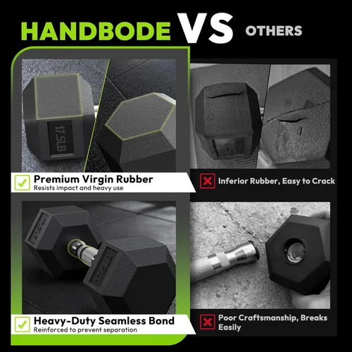 Vista 3 de HANDBODE Rubber Coated Hex Dumbbell Set with A-Frame Rack, 100 lb - 550 lb Multiple Options Weight, Hexagon Non-Rolling Shape, Ergonomic Knurled