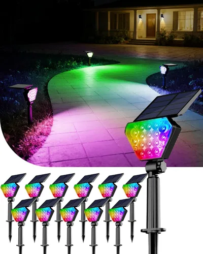 Vista 9 de T-SUN Luces solares para exteriores, impermeables, IP65, paquete de 6 luces LED solares que cambian de color, IP65, impermeables, inteligentes