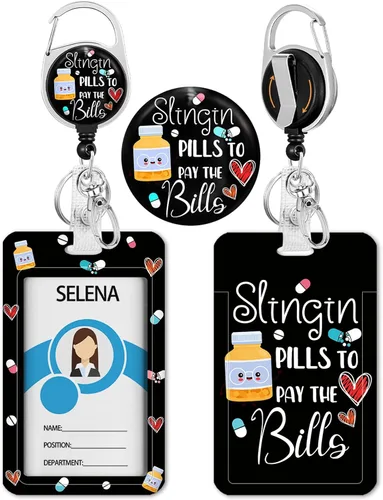 Vista 28 de Portatarjetas con carrete retráctil, funda negra para tarjetas de identificación para niñas con clip de mosquetón, resistente, cubierta protectora