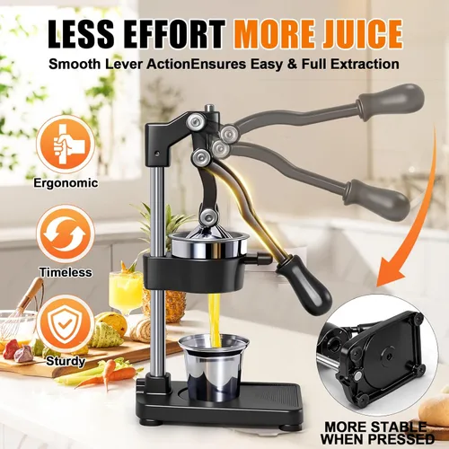 Vista 4 de Exprimidor manual de cítricos de hierro fundido, prensa manual comercial, exprimidor de encimera resistente para jugo de limón naranja fresco, fácil