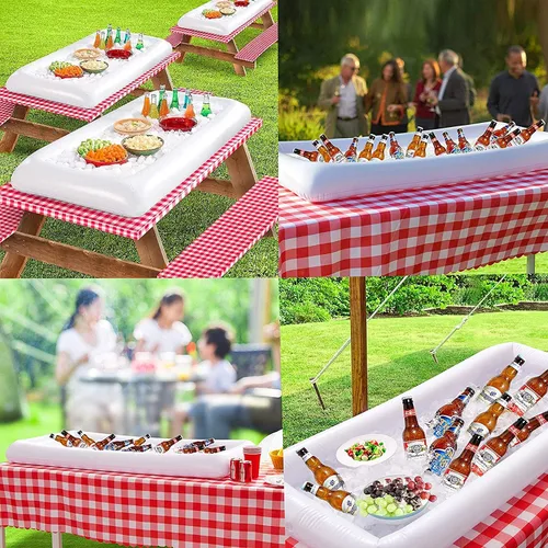 Vista 7 de Barra inflable de bufé para servir hielo con tapón de drenaje, barbacoa, picnic, piscina, suministros de fiesta, bufé, ensalada, alimentos