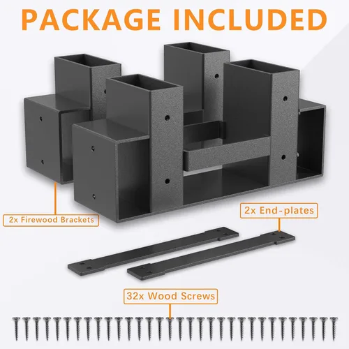 Vista 3 de Mr IRONSTONE Estante de leña para exteriores e interiores, kit de soportes de leña ajustable a cualquier longitud, estantes de almacenamiento