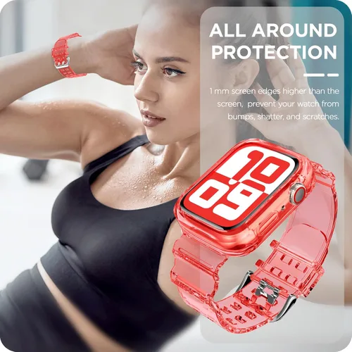 Vista 271 de DABAOZA - Correa transparente compatible con Apple Watch con estuche protector, correa deportiva de TPU con brillo para mujeres y hombres