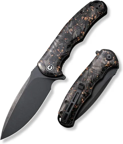 Vista 8 de CIVIVI Cuchillo de Bolsillo Plegable - Praxis Flipper Cuchillo con Seguro de Revestimiento, Hoja Negra Lavada a la Piedra de 3.75", Mangos de Madera