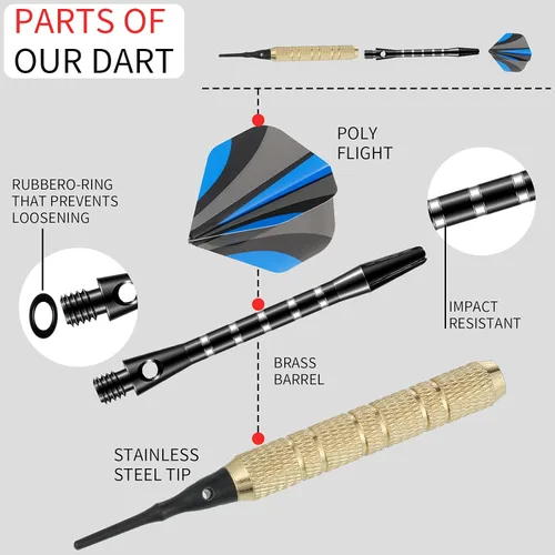 Vista 5 de 30 piezas de ejes de dardos para punta de acero media 2BA rosca de aleación de aluminio de 50 mm 53 mm con anillos de goma de repuesto, accesorios