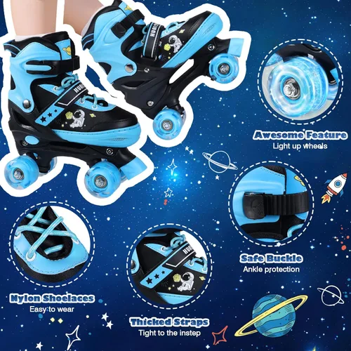 Vista 4 de Patines de Ruedas, Patines de Ruedas Ajustables de 4 Tallas para Niños, Ruedas con Luces y Adorables Diseños de Dibujos Animados, Múltiples Capas