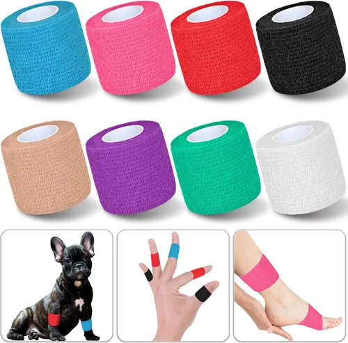 Vista 14 de Paquete de 8 cintas adhesivas autoadhesivas de 1 x 5 yardas para atletismo, muñeca, tobillo, rodillas, mascotas (negro)