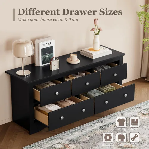 Vista 5 de Furmax Cómoda para dormitorio, 5 cajones de madera, cómoda, para TV de hasta 65 pulgadas, mueble de almacenamiento para TV para pasillo y entrada