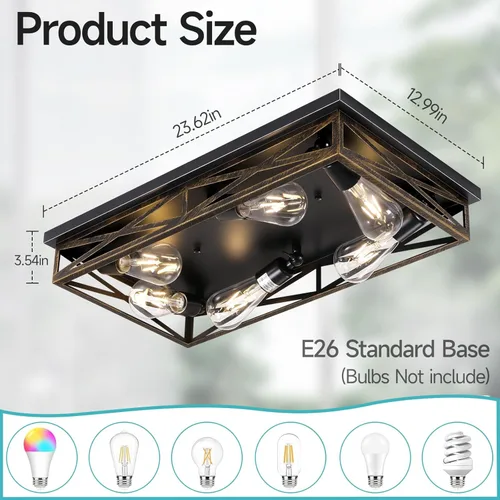 Vista 3 de Lámpara de techo rústica de granja para cocina, accesorios de iluminación de 6 luces para pasillo con montaje empotrado en el techo, lámpara