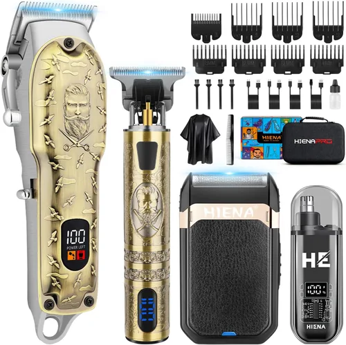 HIENA PRO Cortadora de pelo para hombres profesionales, juego de cortadora de pelo inalámbrica y cuchilla en T, afeitadora eléctrica, afeitadora de