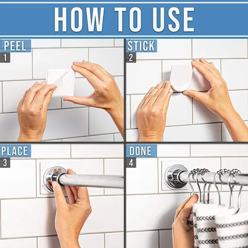 Vista 3 de XL Soporte adhesivo para barra de ducha Soporte de barra de tensión de servicio pesado Resistente al calor, impermeable, soportes para barra