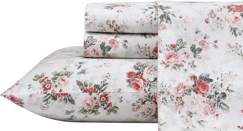 Vista 9 de Laura Ashley - Juego de sábanas individual, ropa de cama de percal de algodón fresca y suave con bolsillos profundos, ligera para comodidad durante