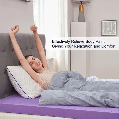 Vista 6 de SINWEEK - Cubrecolchón de espuma viscoelástica de gel de 2 pulgadas, suave con ventilación y certificado CertiPUR-US, tamaño Queen, color púrpura