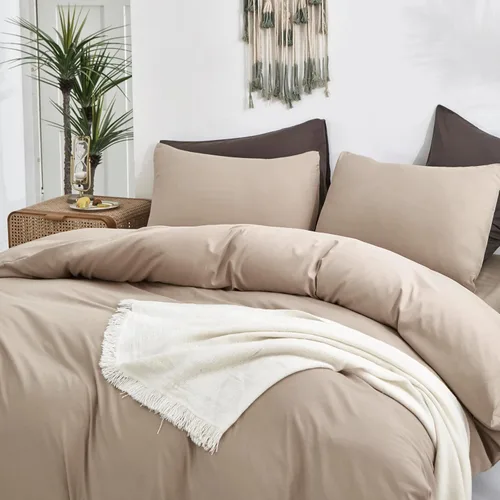Vista 176 de CLOTHKNOW Juego de edredón de 3 piezas a cuadros color beige óxido, tamaño Full, juego de ropa de cama de cuadros edredón terracota con 2 fundas