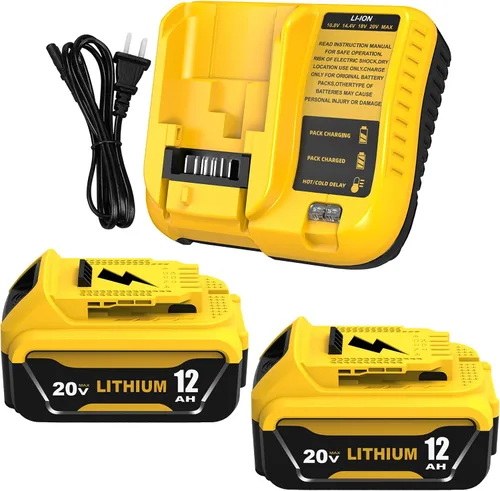 2 Packs 12000mAh Replacement for Dewalt 20V Battery and Charger Yellow